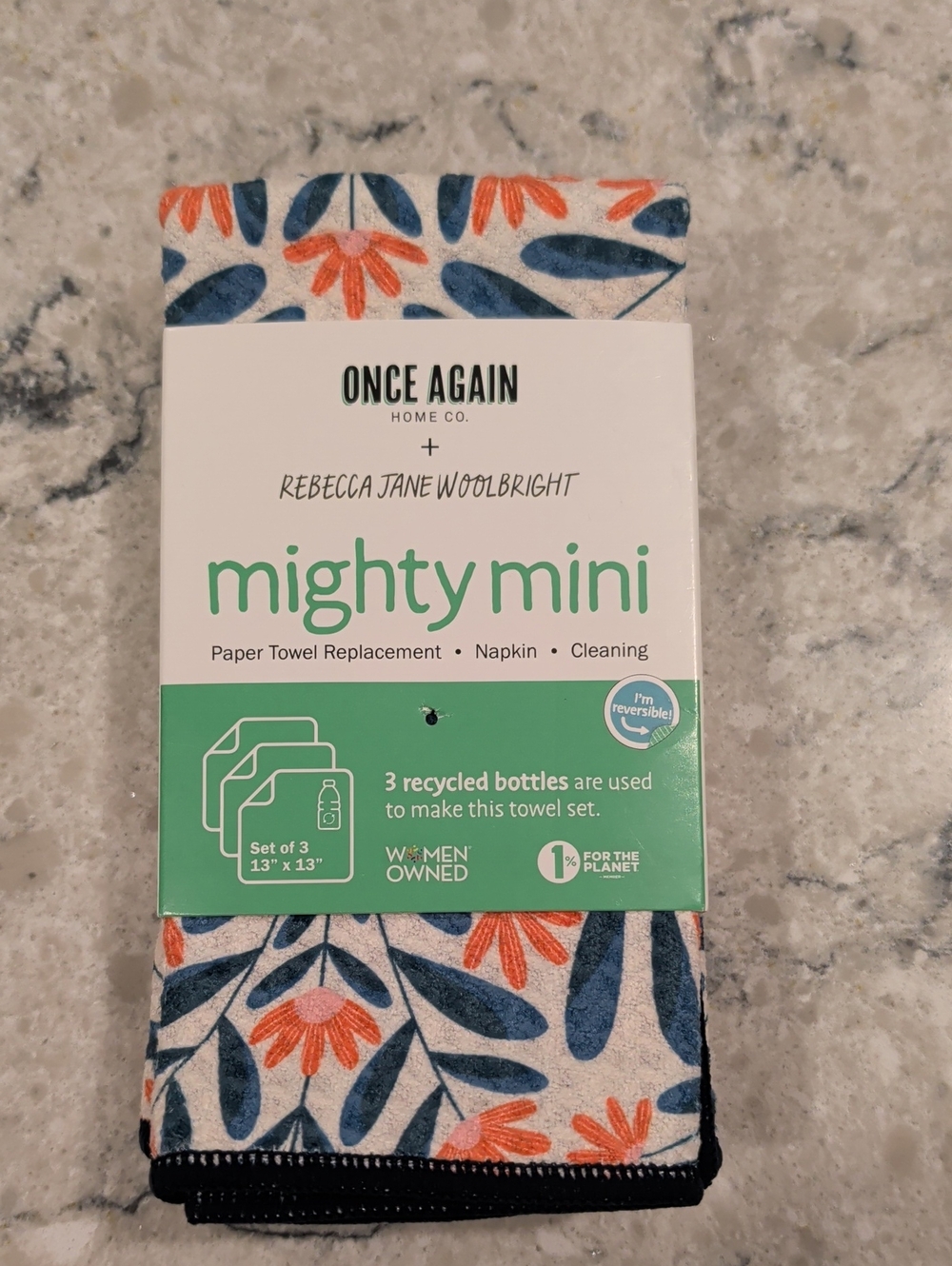 Once Again Mighty Mini Reusable Towel Set - Navy & Coral Floral